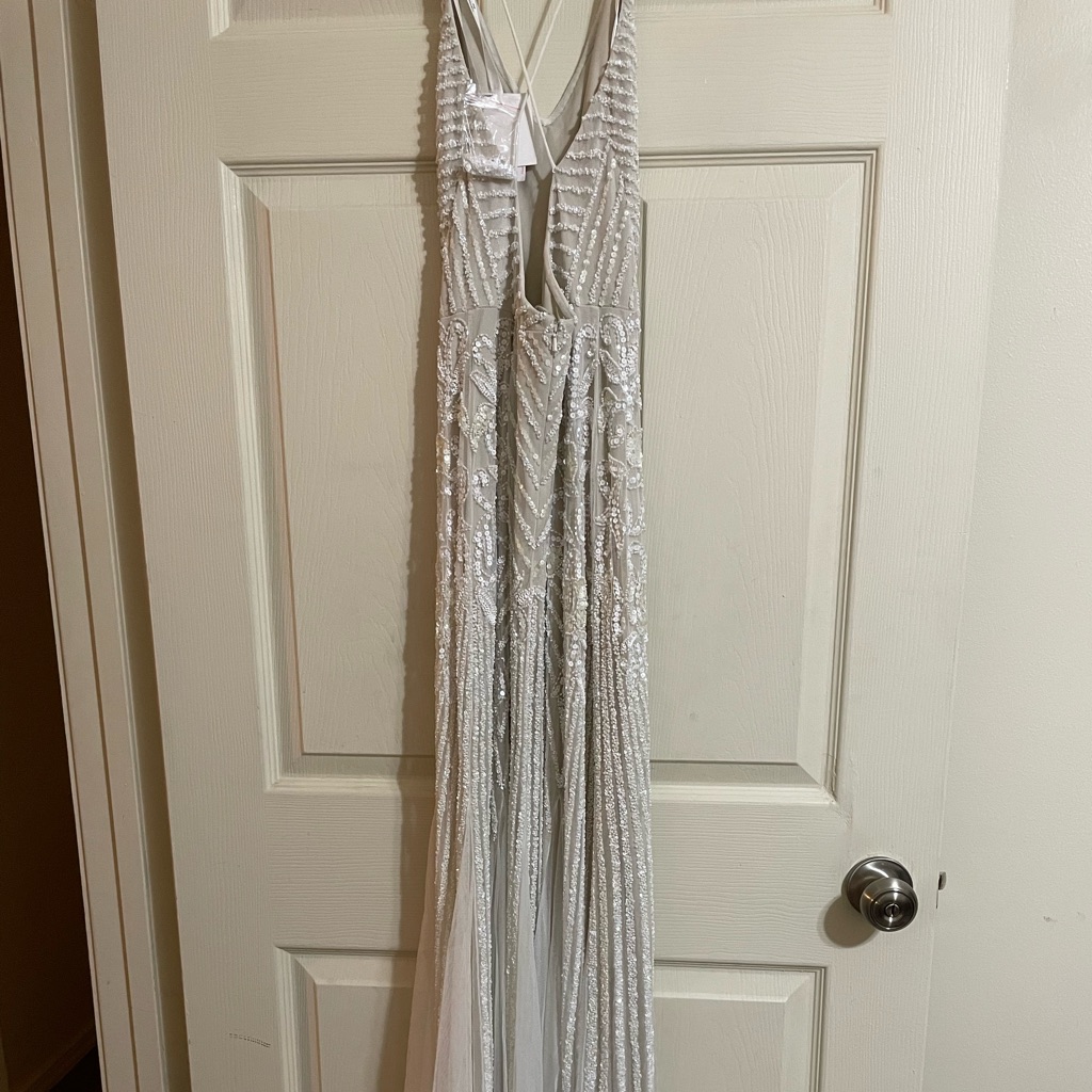 beaded sheath v neck dress with godets Allover Beaded V-Neck Sheath Wedding Dress main image 1